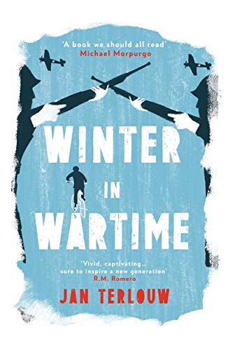 Book cover: "Winter in Wartime" with silhouettes of planes, hands, and a cyclist.