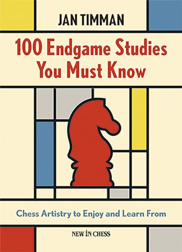 Chess book cover with red knight silhouette and geometric design.