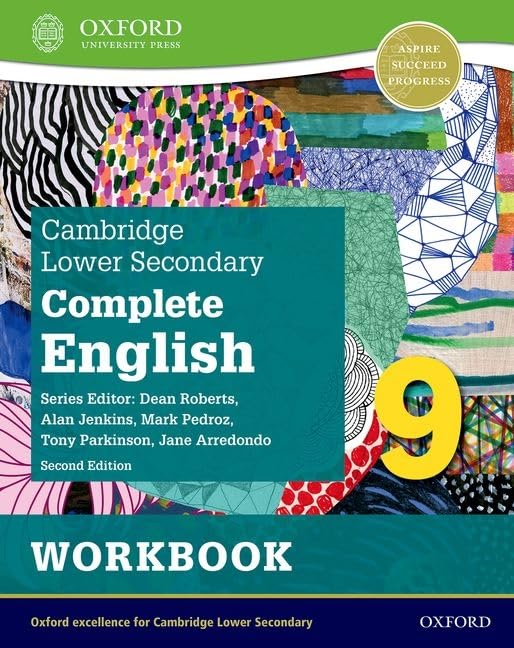 Cover of Cambridge Lower Secondary Complete English 9 Workbook with colorful abstract background patterns.