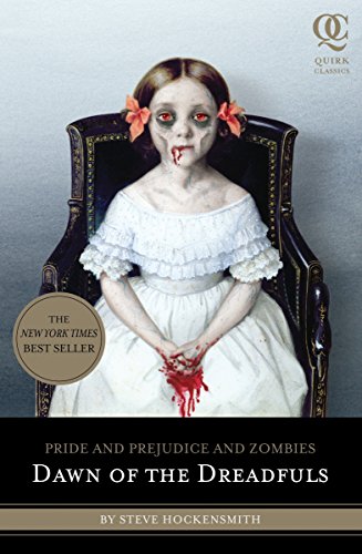 Book cover: zombie girl in white dress, “Pride and Prejudice and Zombies.”