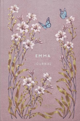 Pink journal cover with floral design, butterflies, and the title “Emma Journal”.
