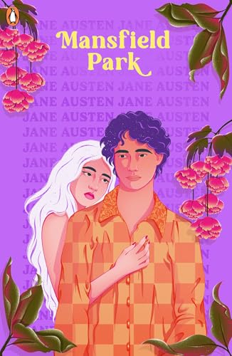 Book cover of "Mansfield Park" featuring a couple embraced, floral design.