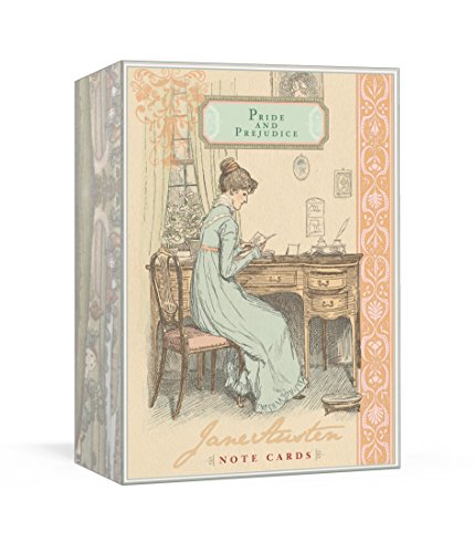 Box of note cards featuring a vintage illustration of a woman writing.