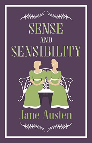 Book cover for Sense and Sensibility by Jane Austen featuring two women on a bench.