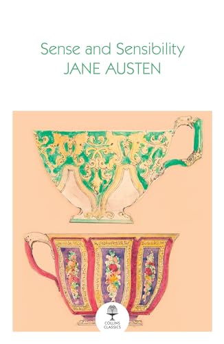 Book cover for "Sense and Sensibility" featuring a painted teacup illustration.