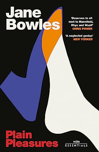 Book cover: "Plain Pleasures" by Jane Bowles, with abstract shoe illustration.