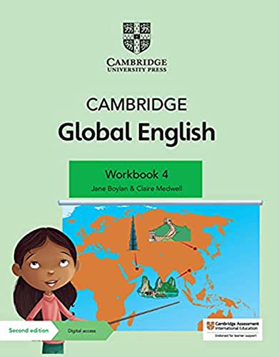 Cambridge Global English Workbook 4 cover with a world map and student.