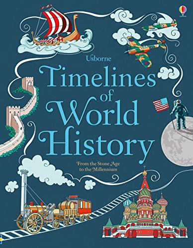 Book cover with historical illustrations: a ship, plane, Great Wall, and more.