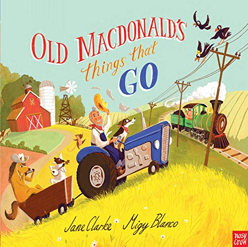 Cover of "Old Macdonald's Things That Go" with farm vehicles and animals.