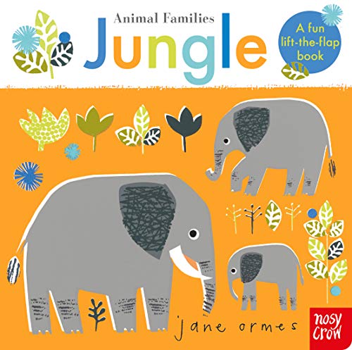 Book cover with illustrated elephant family on an orange background.