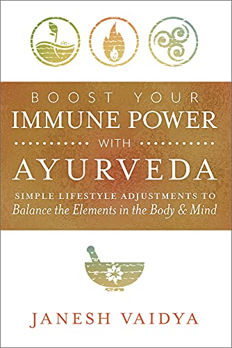 Book cover with Ayurvedic symbols and title: "Boost Your Immune Power.