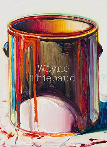 Painting of a paint can with dripping, colorful paint and text.