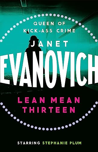 Book cover: “Lean Mean Thirteen” by Janet Evanovich, teal and pink design.