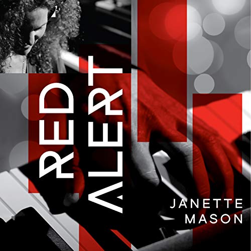 "Album cover for 'Red Alert' by Janette Mason, featuring a woman playing piano."