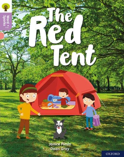 Book cover: children and a dog near a red tent in trees.