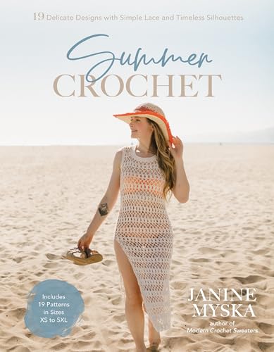 Crochet pattern book cover featuring a woman wearing a crocheted cover-up.