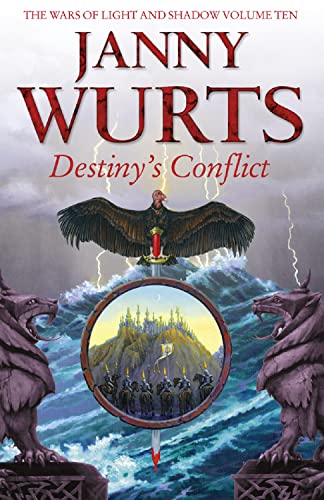 Fantasy book cover with a winged creature, stormy seas, and a circular scene.