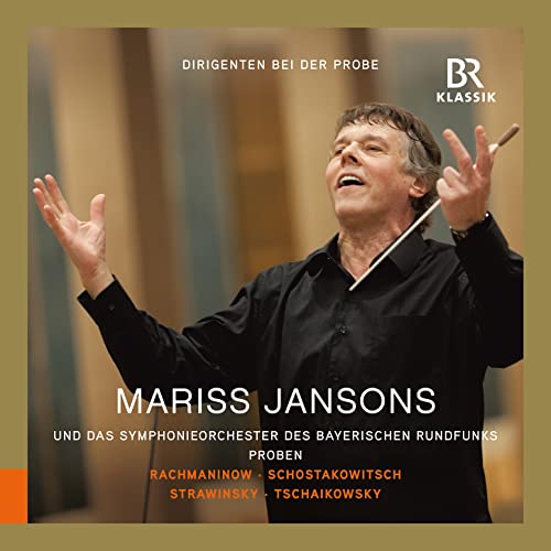 Mariss Jansons conducting an orchestra, with text overlay on a brown background.
