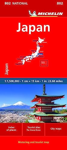 Red Michelin map cover of Japan, featuring Mount Fuji and a pagoda.