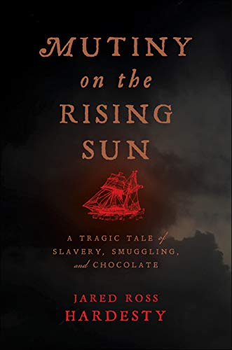 Book cover: dark background with red title, ship illustration, and author name.