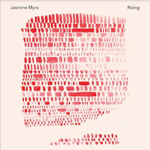 Album cover with red watercolor brushstrokes on a cream background, text Jasmine Myra Rising.
