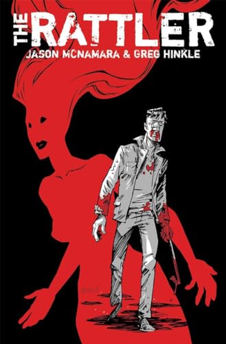 Comic book cover: man with injuries, ghostly red figure behind him.