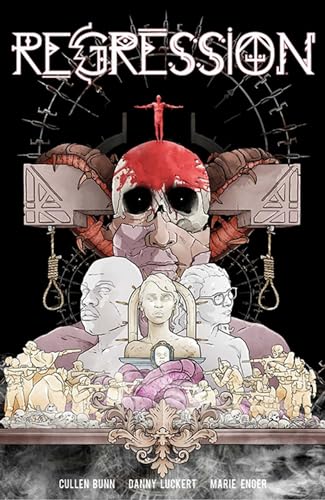 Comic book cover featuring a central skull, human figures, and dark, surreal imagery.