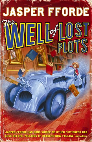 Book cover for The Well of Lost Plots featuring a vintage car and books.