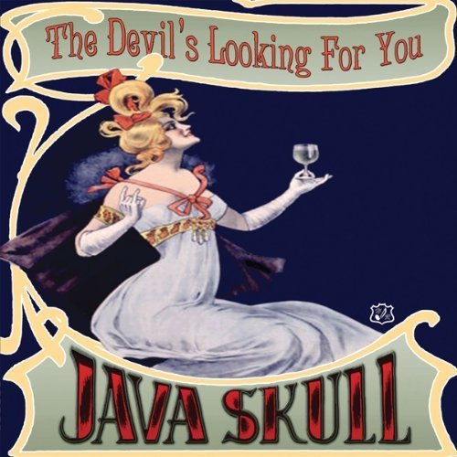 Vintage-style illustration of a woman in a white dress holding a glass against navy.