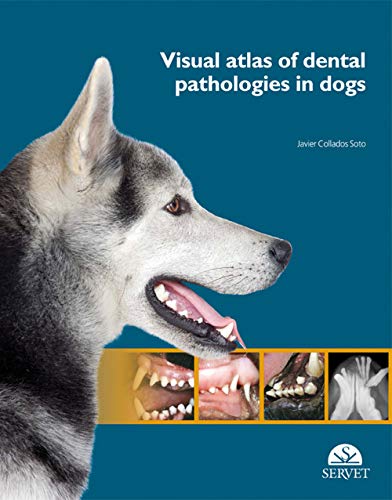 Book cover featuring a husky and close-up images of canine dental pathologies.