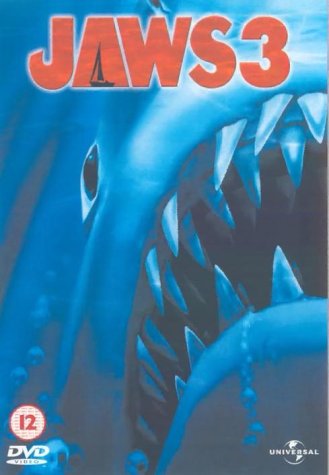 “Jaws 3” DVD cover featuring a large, blue shark opening its mouth.