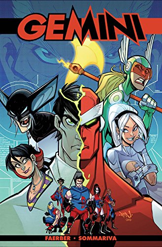 Gemini" comic book cover featuring six diverse superheroes in dynamic poses.