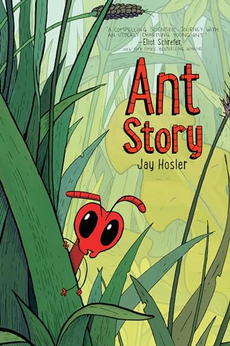 Book cover: "Ant Story" with cartoon ant amidst green foliage.