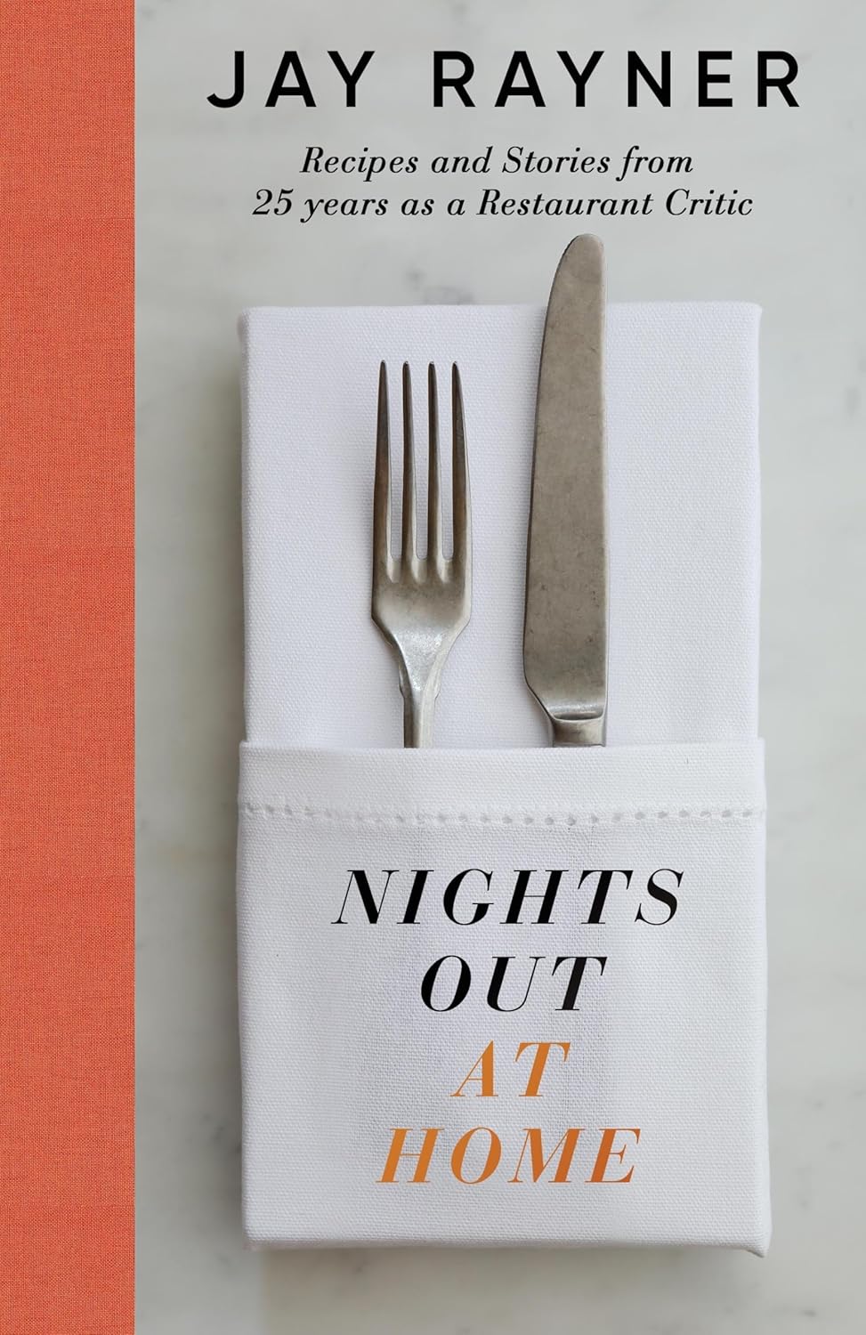 Book cover: "Nights Out At Home" with cutlery on a napkin.