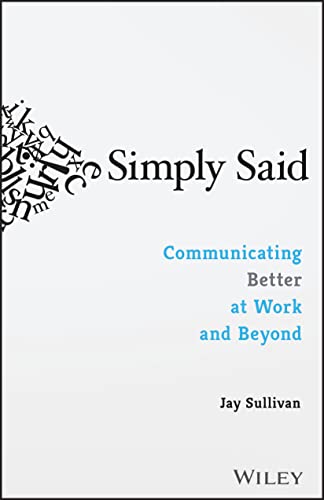 Book cover: "Simply Said" by Jay Sullivan, with abstract text design.