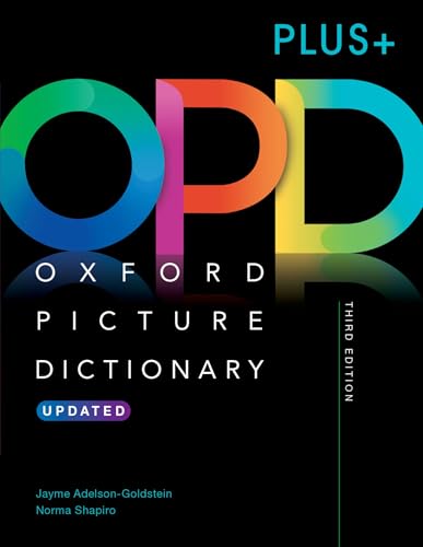 Colorful dictionary with images and text, likely featuring students or learners on the cover.