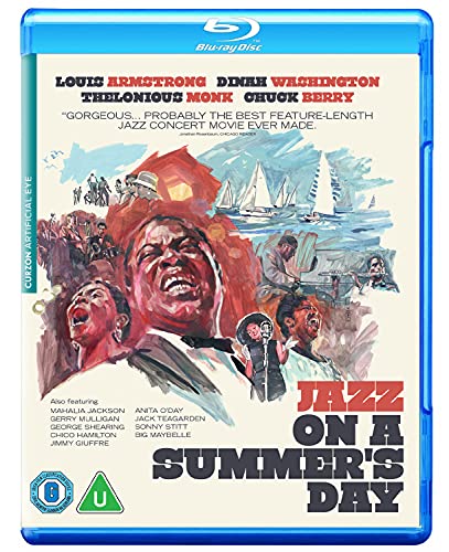 Blu-ray cover for "Jazz On A Summer's Day" with illustrated concert scene.