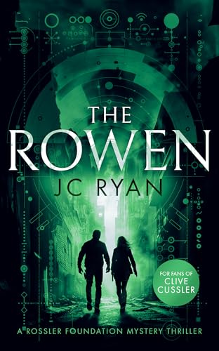 Book cover for thriller “The Rowen” with figures walking toward light.