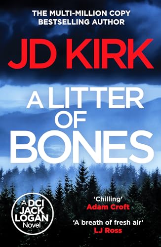 Book cover for A Litter of Bones by JD Kirk featuring a misty forest.