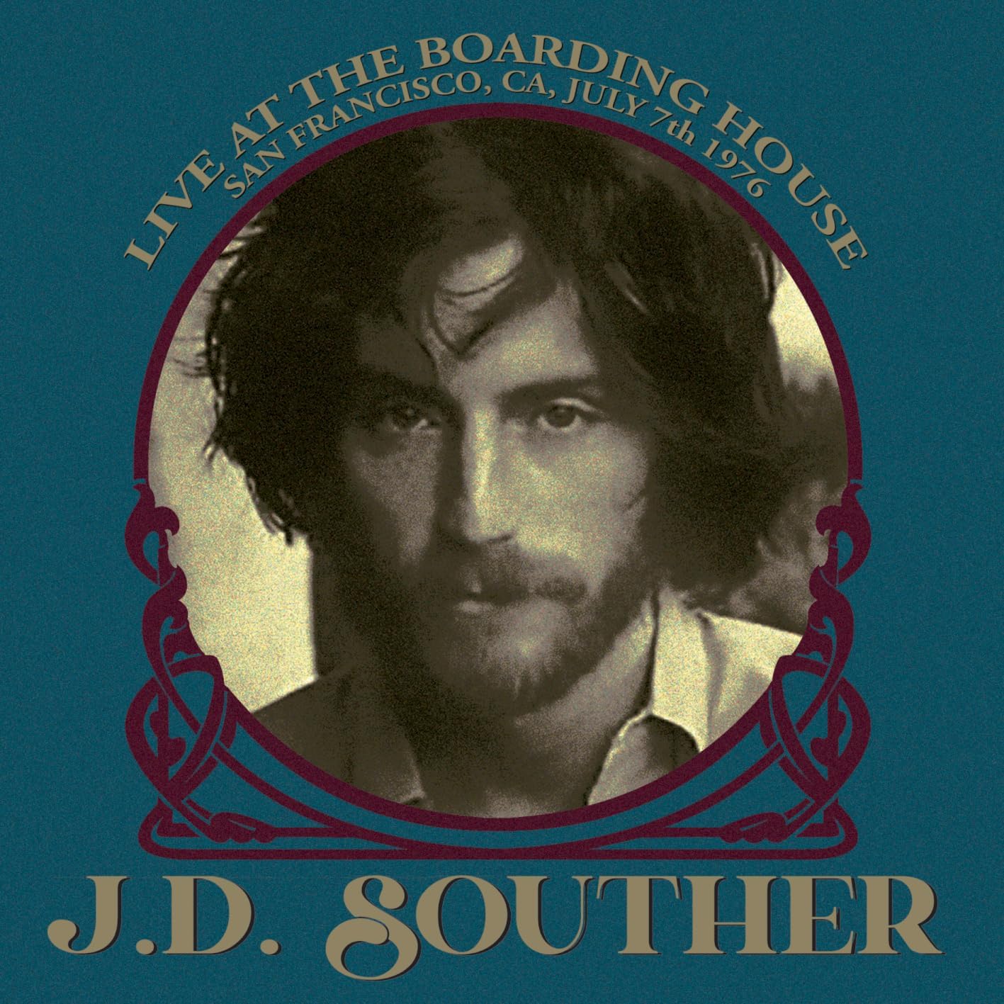 J.D. Souther album cover: portrait in ornate frame, teal background.