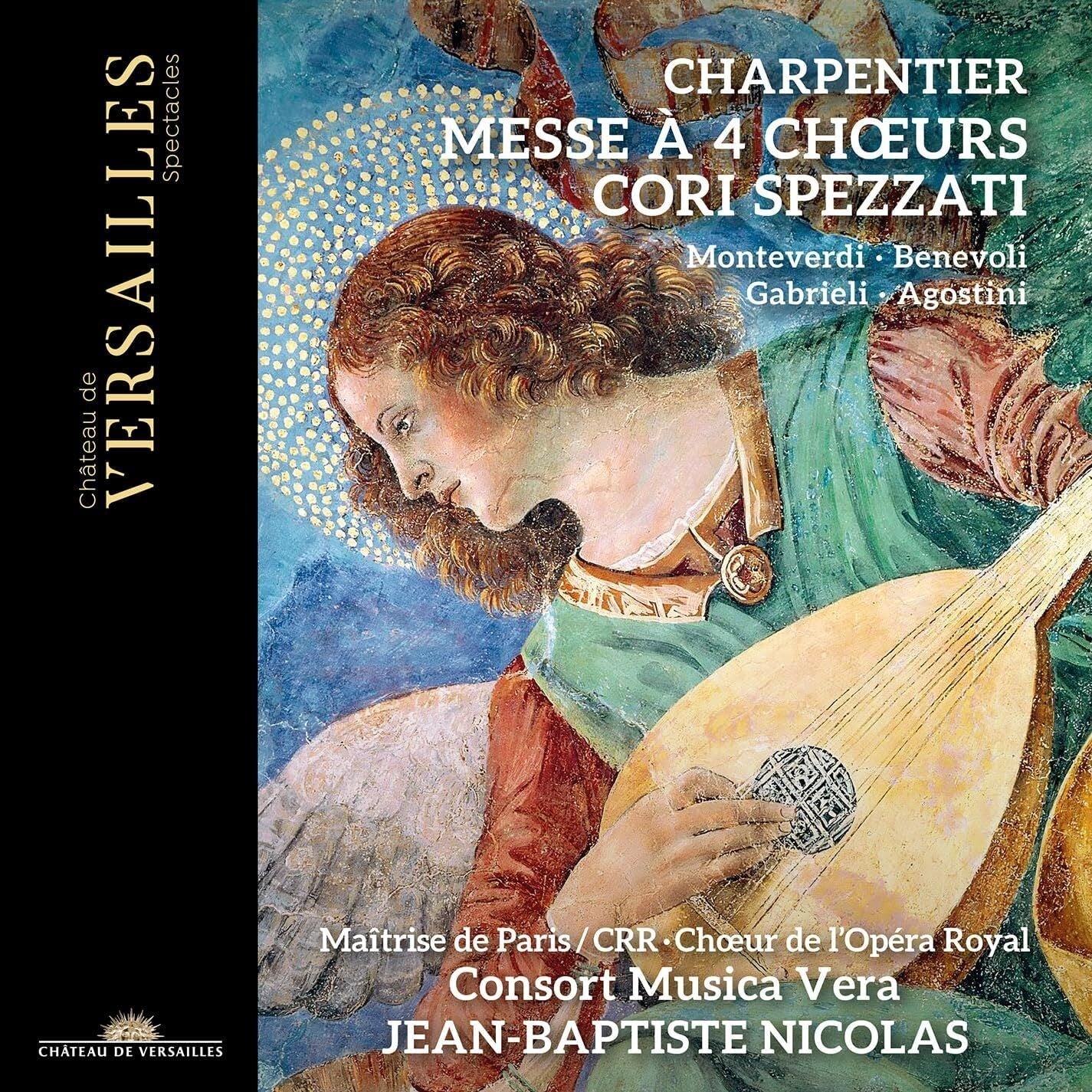 CD cover featuring an angel playing a lute, text “Charpentier Messe à 4 Choeurs”.