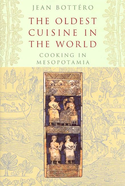 Book cover with ancient Mesopotamian figures and botanical illustrations.
