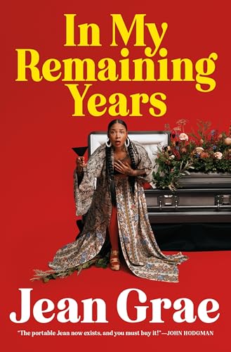 Book cover: woman in robe with martini glass, standing by a coffin.