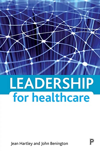 Book cover: "Leadership for healthcare" with blue network graphic.