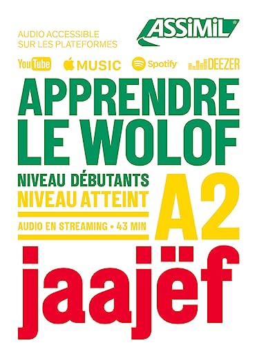 Apprendre Le Wolof Niveau A2" language course cover with green and red text.
