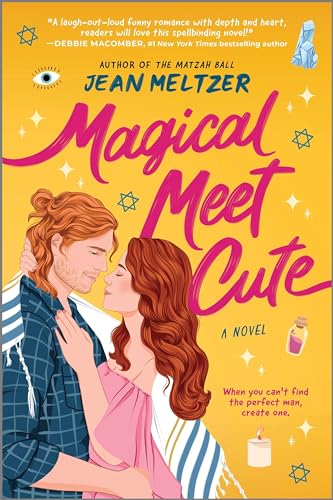 Romance novel cover with couple embracing, yellow background, and whimsical details.