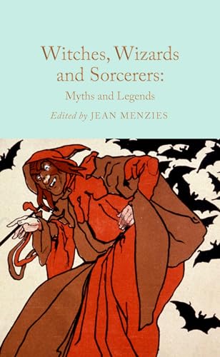 Book cover depicting a red-robed figure with a witch’s hat and bats.