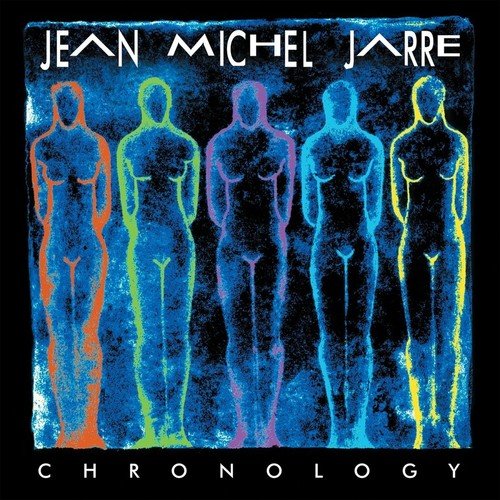 Album cover featuring five neon blue human figures with colored outlines on a black background.