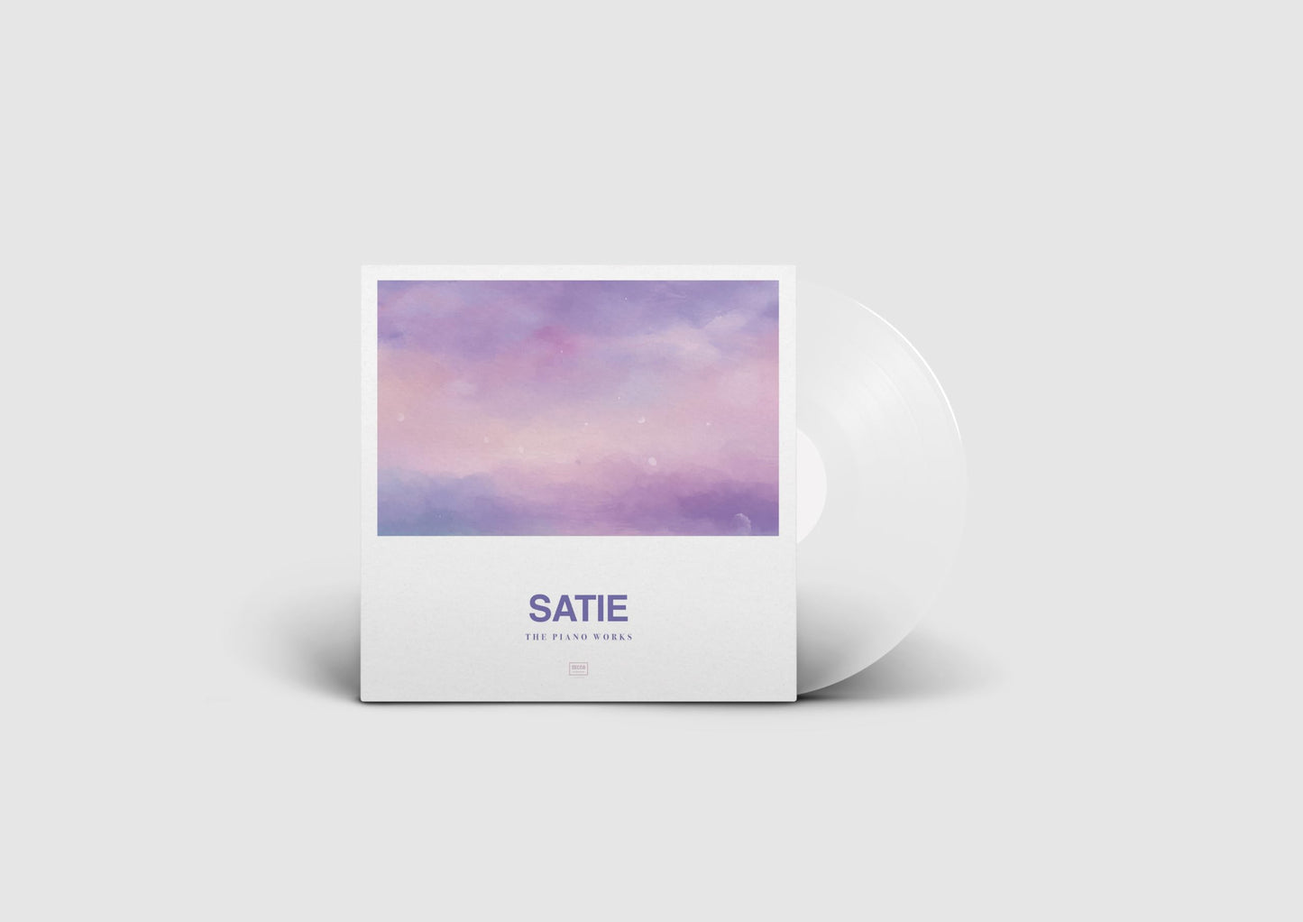 Vinyl record with abstract purple and white cover art, labeled "SATIE".