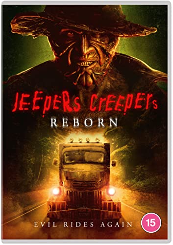 “Jeepers Creepers Reborn” DVD cover featuring a menacing figure and truck.